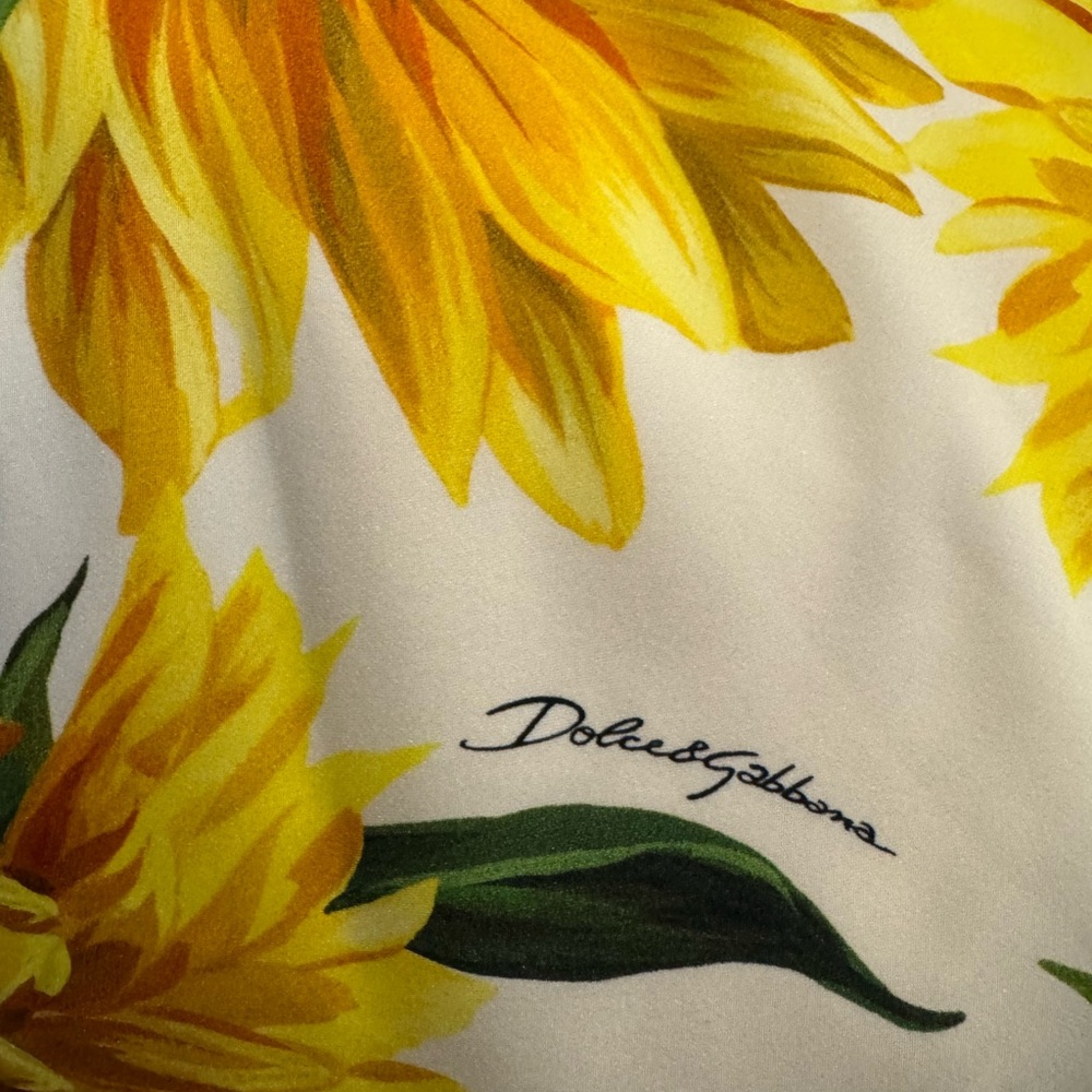 Dolce & Gabbana Sunflower Print Silk Midi Dress Ruched Size 0 - Picture 6 of 6